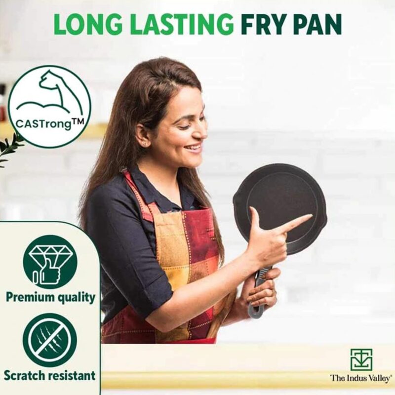 The Indus Valley Preseasoned Cast Iron Fry Pan/Skillet With Long Handle|Very Small, 15.2Cm/6Inch, 0.42Ltr, 1.1Kg|Induction Friendly|Nonstick Fry Pan,100% Pure & Toxin Free, No Chemical Coating, Black - Image 3