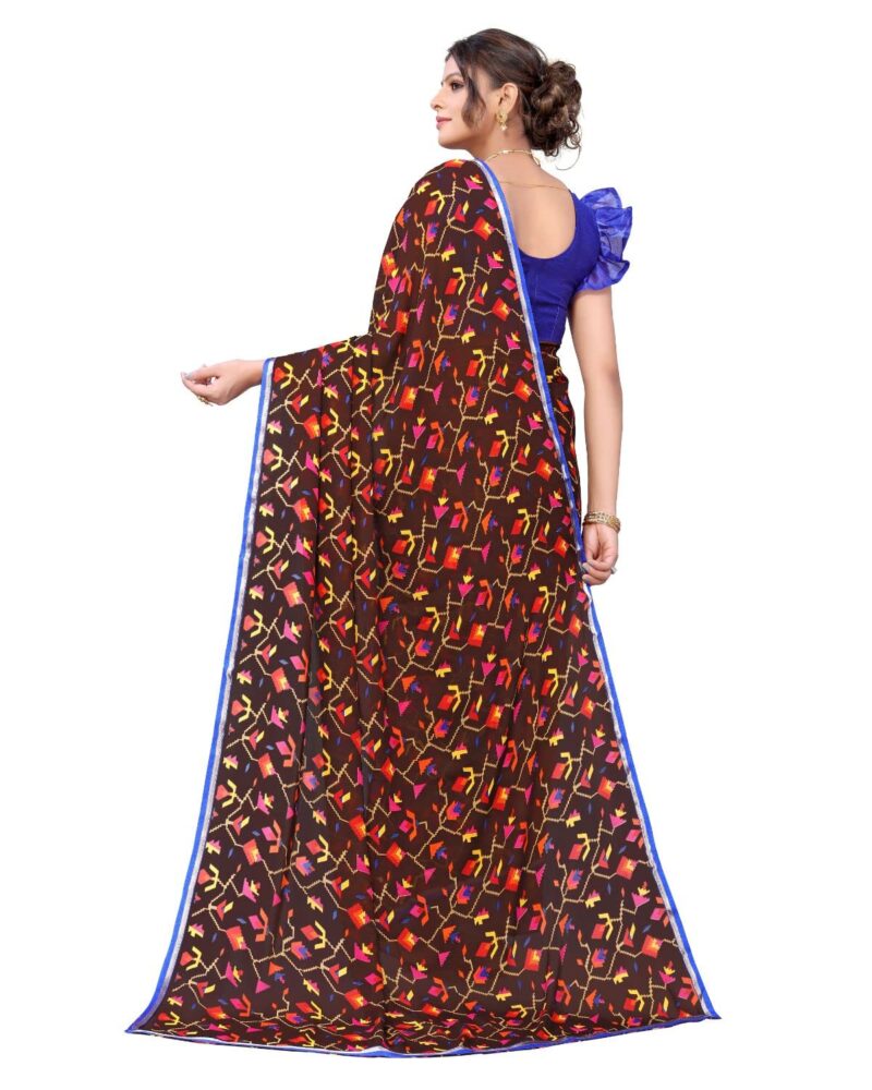 Tarshika Women's Brown Floral Printed Georgette Saree with lace border(RAVAN BROWN_W_Free Size) - Image 3