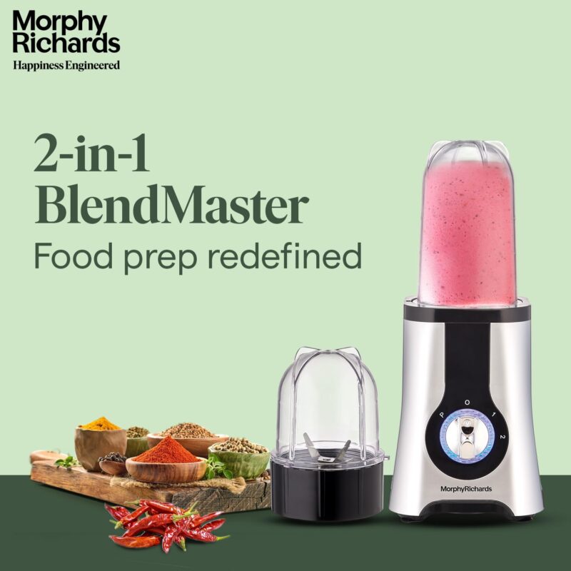 Morphy Richards Acrylonitrile Butadiene Styrene 2 In 1 Blendmaster | 400 Watts Powerful Motor | Grind, Mix, Blend & Crush 2-In-1 Machine | 2 Jars | 2 Speed Control With Pulse Mode | Silver & Black - Image 7