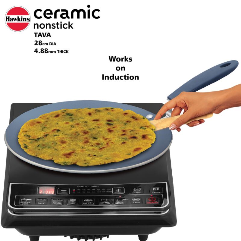 Hawkins Ceramic Nonstick Tava, 28 cm Diameter, Induction Paratha Tawa, Granite Griddle (ICT28) - Image 8