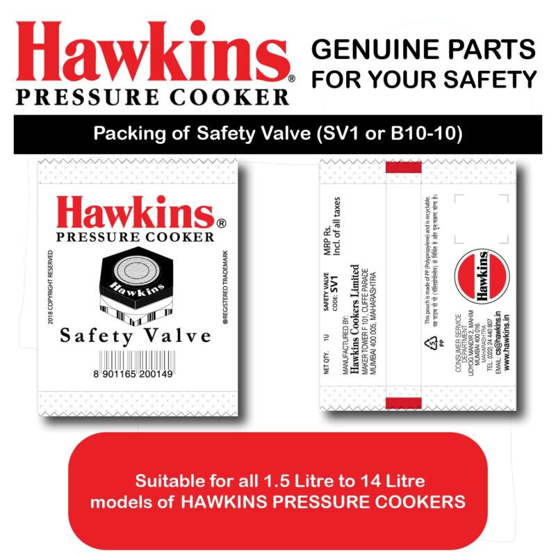 Hawkins Aluminium Safety Valve For All Hawkins Pressure Cookers From 1.5 Litre To 14 Litre, Black, Standard (BP SV), 14 Liter - Image 8