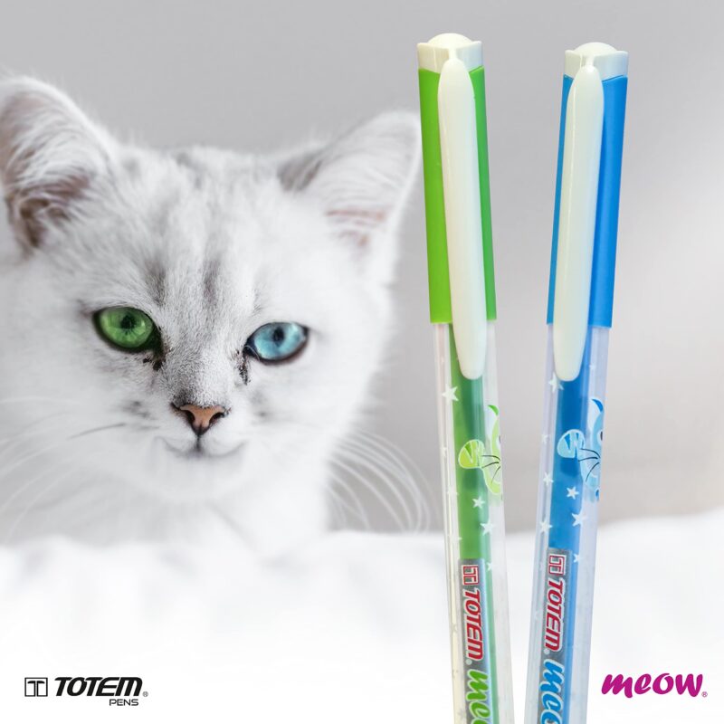 TOTEM Meow Ball Pens | 20 Pens (10 Blue Ink & 10 Black Ink) | Theme of Colourful Cats | Lightweight Design | 0.7 mm Tip | Pen for Writing | Ideal for School, Office & Business | Stick Pens Set - Image 4