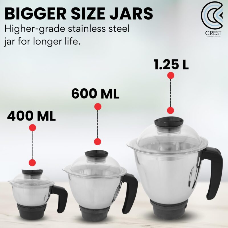 Crest Mixer Grinder for Kitchen - 2 Jars 500 Watt - Mixie with Mini Jar for Chutney & Liquidizing Jar used as Wet Grinder & Blender for Milkshake, Smoothie, Puree -Stainless Steel Blades - Image 6
