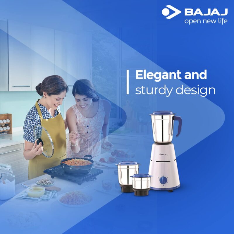 Bajaj Pluto Mixer Grinder 500W |Mixie For Kitchen With Nutri-Pro Feature|3- Speed Control|Motor Overload Protection|Rust Resistant|Stainless Steel Blades |1 year Warranty By Bajaj|White - Image 6