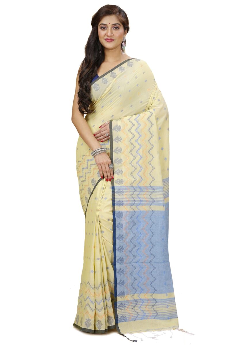 Ankita SAREE HOUSE Women's Traditional Bengal Cotton Silk Beki Border Handloom Soft Saree with Blouse Piece (Chiku)