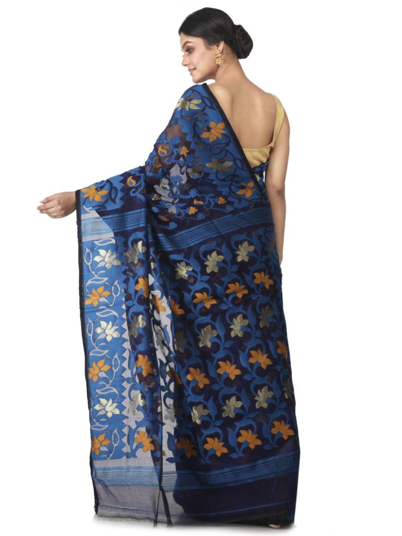 PinkLoom Women's Soft Cotton Jamdani Saree Without Blouse Piece, Blue, Gb166 - Image 3