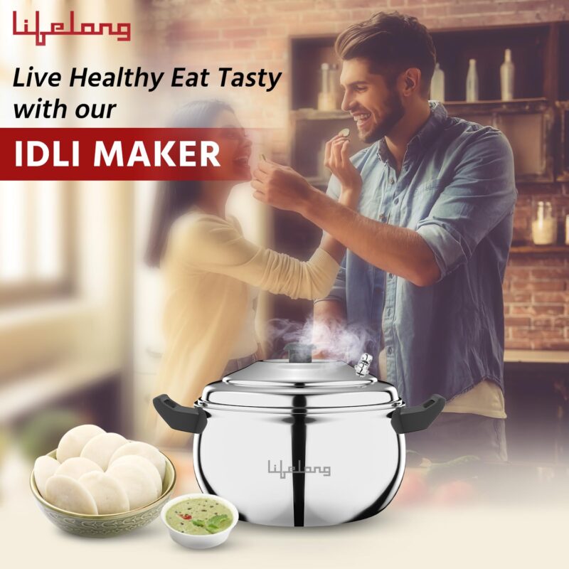 Lifelong Idli Cooker 3 Plate | 12 idlis | Stainless Steel Idli Cooker, Induction and Gas Stove Compatible Idli Maker (LLIDCKR03, Steel Silver) - Image 3