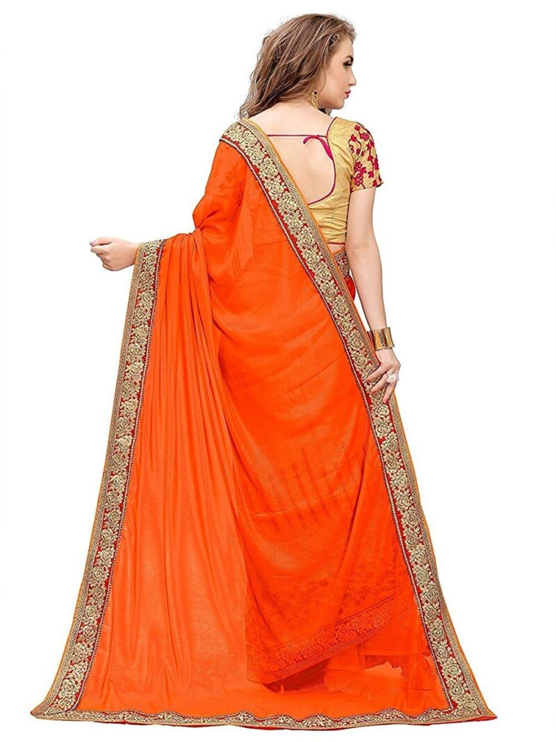 Nena Fashion Women's Synthetic Saree With Blouse (orange lycra sari_Orange_Free Size_ orange) - Image 3
