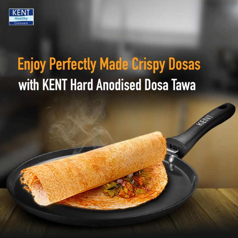 KENT Hard Anodised Dosa Tawa 30 Cm | Non Reactive, Non Toxic, & Non Staining Food Grade Surface. | 4.88Mm Thick Base For Uniform Heating | Induction Friendly, Black - Image 6