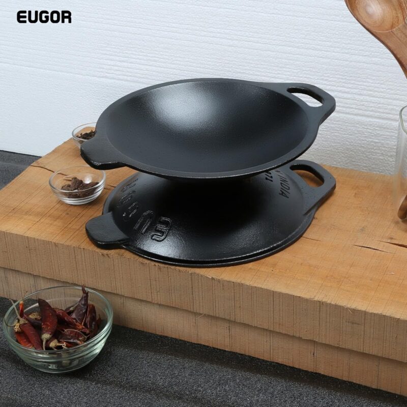 EUGOR from House of TheHealthyCliQ Cast Iron Appa Chatti/Appam Pan/Appam Patra/kallu Pre- Seasoned with Organic Cooking Oil (APPAM) - Black - Image 8