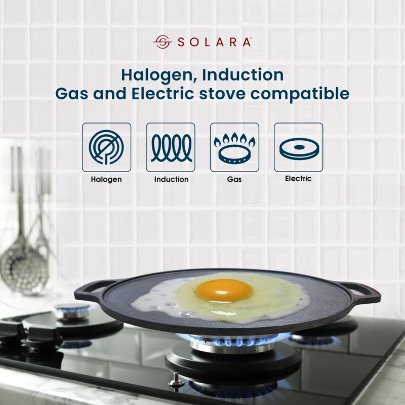 SOLARA Cast Iron Tawa for Dosa 12" Inch(30 CM), Tawa for Dosa, Uthappam, Roti, Chapati, Naan, Gas & Induction Friendly, Dosa Tawa Cast Iron, Cast Iron Cookware - Image 8