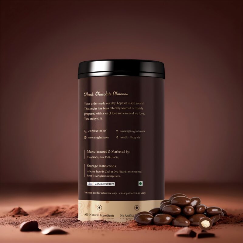TinyGlads Dark Premium Chocolate Coated Almonds Jar- 250 Grams - Image 6