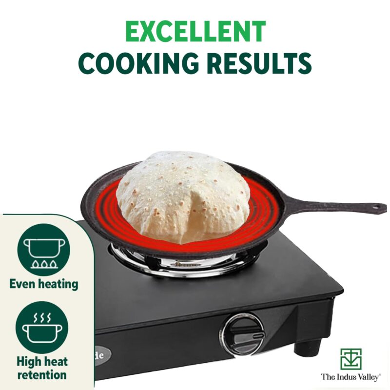 The Indus Valley Pre-Seasoned Cast Iron Tawa with Free Wooden Spatula for Dosa/Chapathi | 25.7cm/10.3 inch, 2kg | Induction Friendly | Naturally Nonstick, 100% Pure & Toxin-Free, No Chemical Coating - Image 5