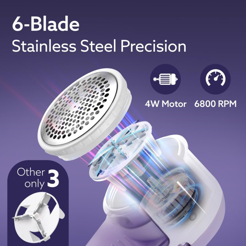 AGARO 2419 Lint Remover, Electric Fabric Shaver, Rechargeable, Stainless Steel Blades, Portable, Multi-Functional Fuzz Remover from Woollen Sweaters, Coat, Blankets, Jackets, Carpets, Burr Remover - Image 7