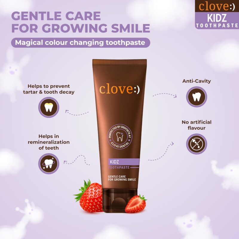 Clove Kids Toothpaste (3+years) Natural Strawberry Flavour | Color Changing | Cavity protection | SLS Free | Triclosan Free | Paraben Free | Peroxide free |Gluten free | No artificial Flavours 100g - Image 5