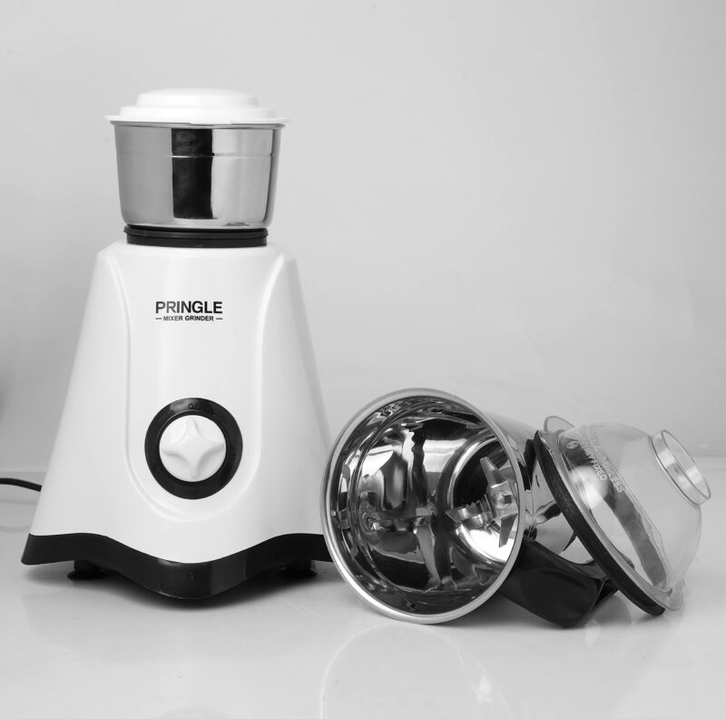 Pringle 2 Jar Mixer Grinder| 500W Powerful Motor | [ISI] Certified | 304 Grade SS Blade| 2 SS Jars Liquidizing Jar (1 Litres) Chutney Jar (0.4 Litres)3 Speed Options with Whip (1 Year Warranty) - Image 4