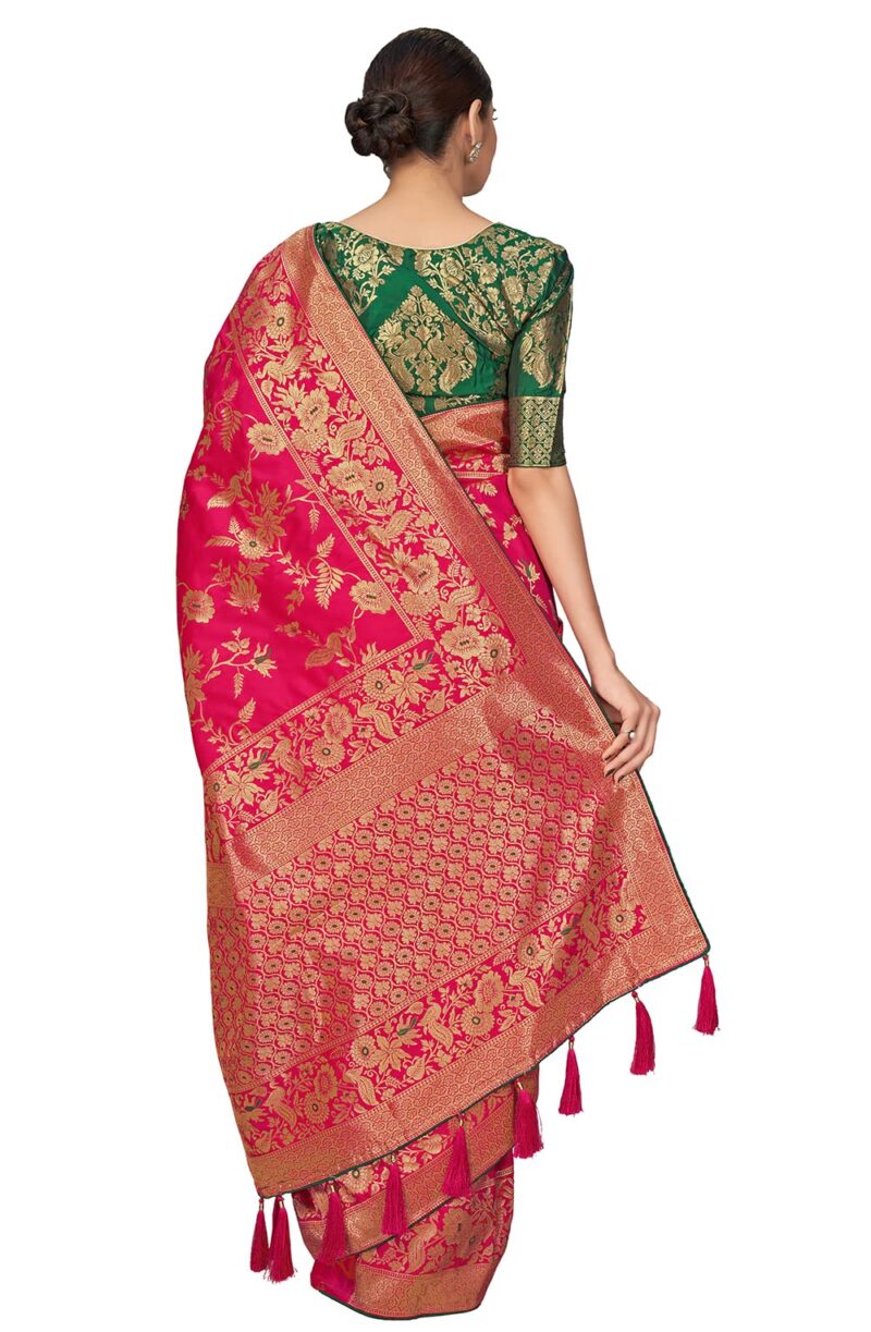 Monjolika Fashion Women's Banarasi Silk Blend Woven Zari With Tussles Saree and Jacquard Woven Blouse Piece (37765 color) (Magenta) - Image 6