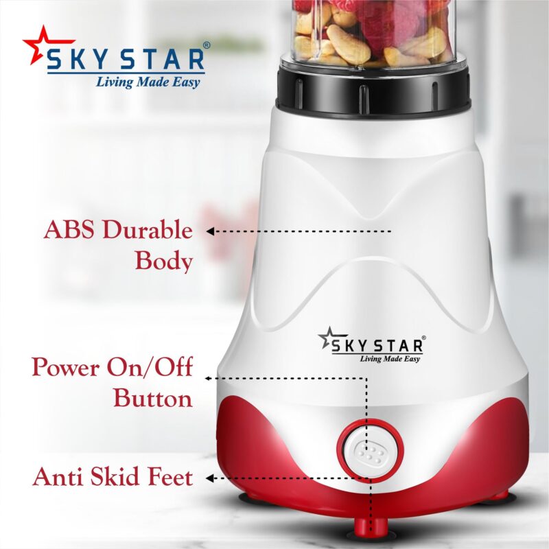 skystar Nutri-Blender Pro 100% Copper Motor With 2 Unbreakable Jars & 1 Blade Juicer Mixer Grinder (2 Jars, White, Red) & 18 Months Motor Warranty, 750 Watts - Image 2