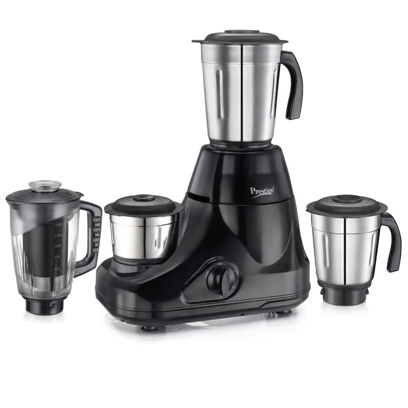 Prestige Iris Pro 750 Watts Mixer Grinder with 4 Jars (3 Stainless Steel Jars + 1 Juicer Jar)|4 Super-Efficient Stainless Blades |Jar Storage Space Sturdy Handles |2 Years Warranty |Black