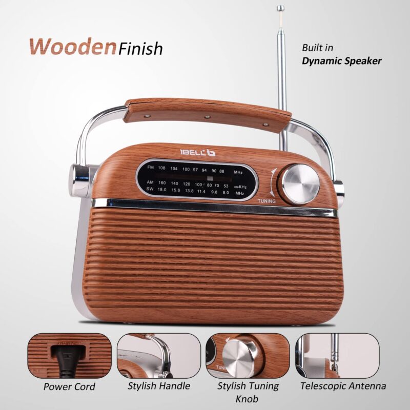 iBELL FM700BT Portable FM Radio with Bluetooth Speaker, USB, SD Slot, MP3 Player & Dynamic Speaker 3 Band (Brown) - Image 4