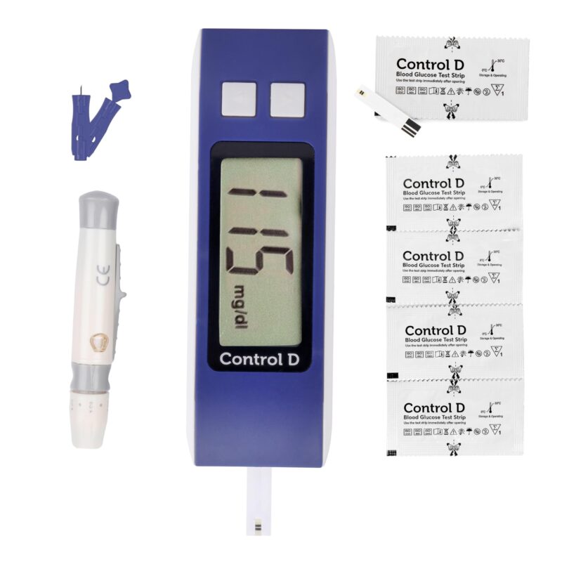 Control D Blue Meter Kit with 25 Single Foil Strips Glucometer (Blue)