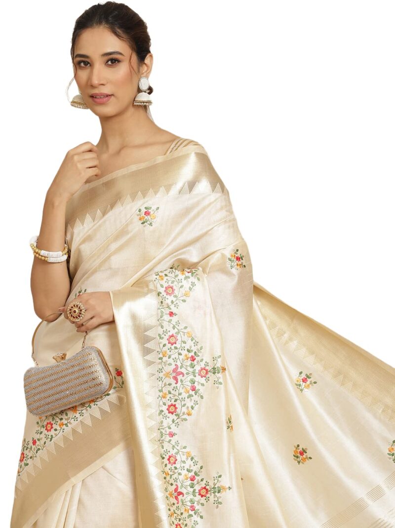 arriva fab Women's Kasavu Cotton Blend Saree With Blouse Piece (Riva1698__White) - Image 2