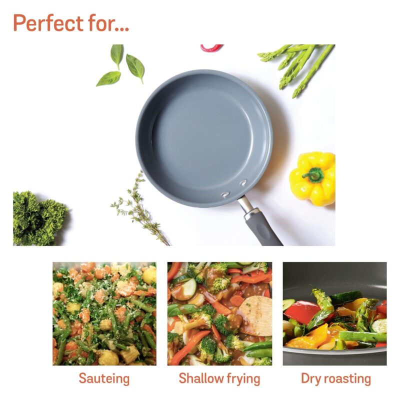 Meyer Anzen Healthy Ceramic Coated Aluminium Frypan | Frying pan Induction Base | Ceramic Pan | Omlette Pan | Ceramic Coated Frying Pan | Ceramic Fry Pan for Cooking, 24cm/2.1L, Grey - Image 6