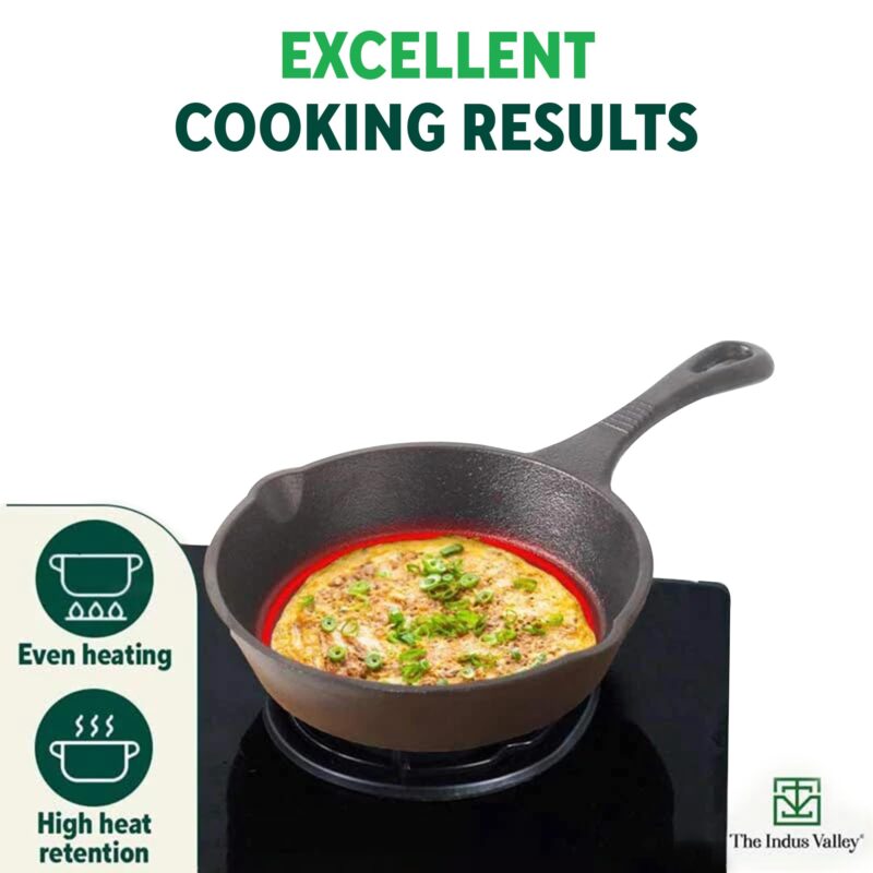The Indus Valley Preseasoned Cast Iron Fry Pan/Skillet With Long Handle|Very Small, 15.2Cm/6Inch, 0.42Ltr, 1.1Kg|Induction Friendly|Nonstick Fry Pan,100% Pure & Toxin Free, No Chemical Coating, Black - Image 4