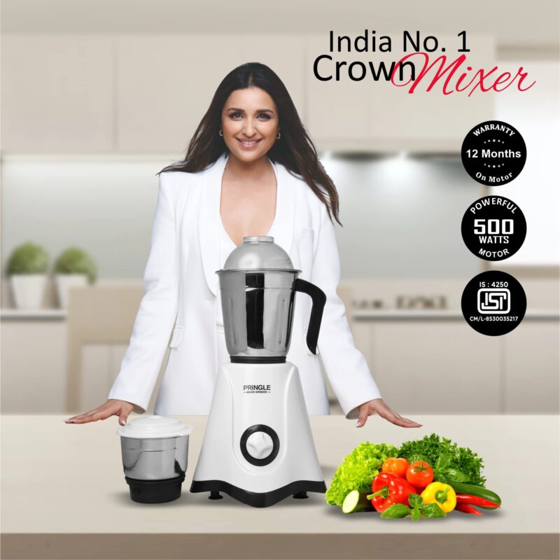 Pringle 2 Jar Mixer Grinder| 500W Powerful Motor | [ISI] Certified | 304 Grade SS Blade| 2 SS Jars Liquidizing Jar (1 Litres) Chutney Jar (0.4 Litres)3 Speed Options with Whip (1 Year Warranty) - Image 6