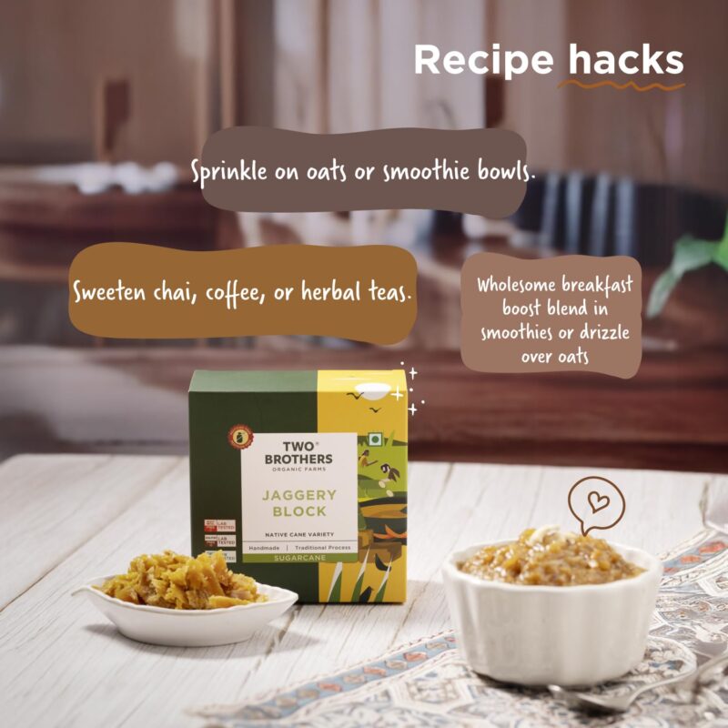 Two Brothers Organic Farms - Handmade Sugarcane Jaggery Block (900g) | Unrefined, Preservative-Free, Nutrient-Rich Gud | Iron-Boosting | Healthy Sugar Substitutes - Image 3