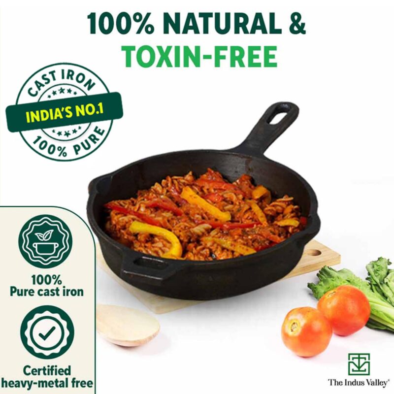 The Indus Valley Super Smooth Cast Iron Fry Pan/Skillet With Long Handle|Medium,25.4Cm/10Inch,1.7Ltr,2.4Kg|Induction Friendly|Nonstick Pre-Seasoned,100% Pure & Toxin Free,No Chemical Coating,Black - Image 8