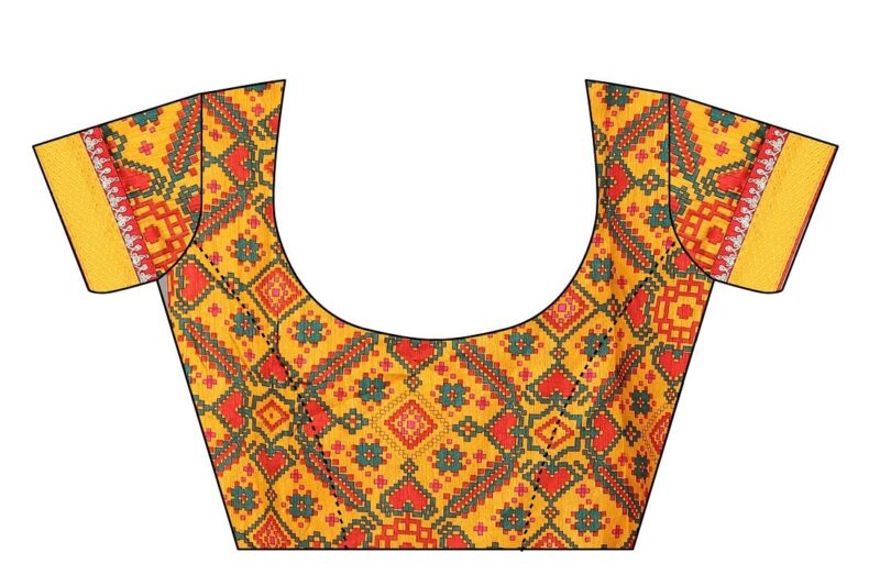 ROOP SUNDARI SAREES Women's Bandhej Printed Chiffon Silk Saree For Women With Embroidery Lace Border & Banglori Silk Blouse(Mustard,Gold_Multicolored_Free Size 6.30 Mtr) - Image 2