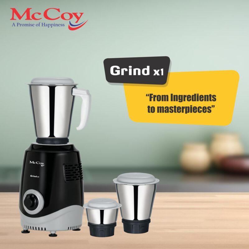McCoy Mixer Grinder | Grind X1 500W with 3 SS jars | Longer life Universal Hybrid Motor | ABS Body | Uniform Grinding | Black & Grey - Image 4