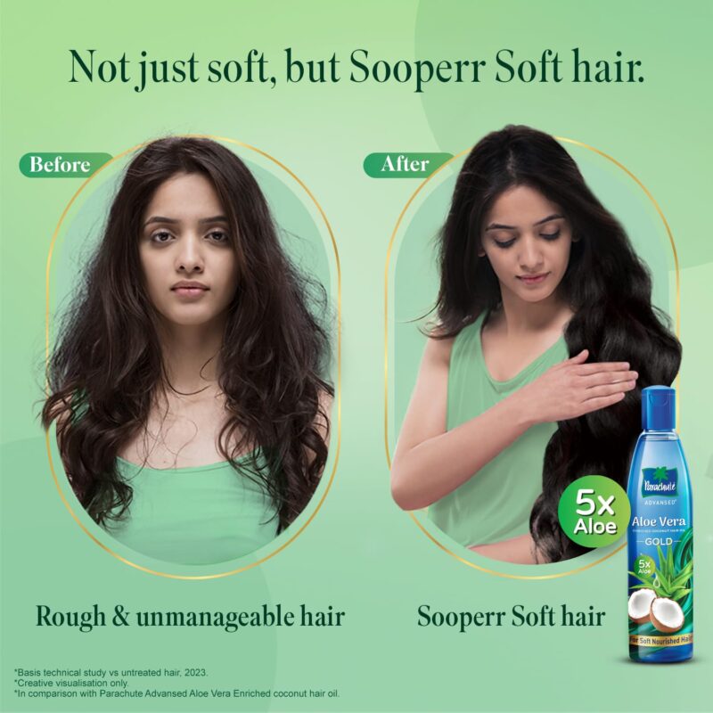 Parachute Advansed Aloe Vera Enriched Coconut Hair Oil Gold | 5X Aloe Vera With Coconut Oil| Makes Hair Sooperr Soft | 400ml - Image 5