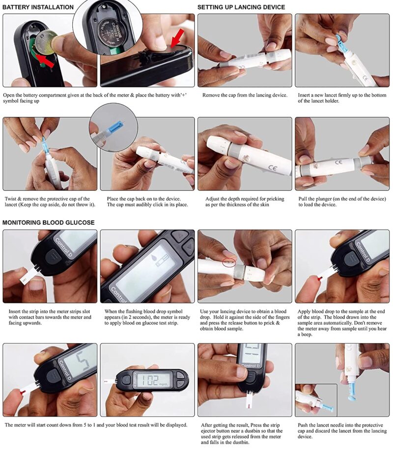 Control D Blood Glucose Sugar Testing Monitor with 10 Strips Glucometer (White) - Image 4