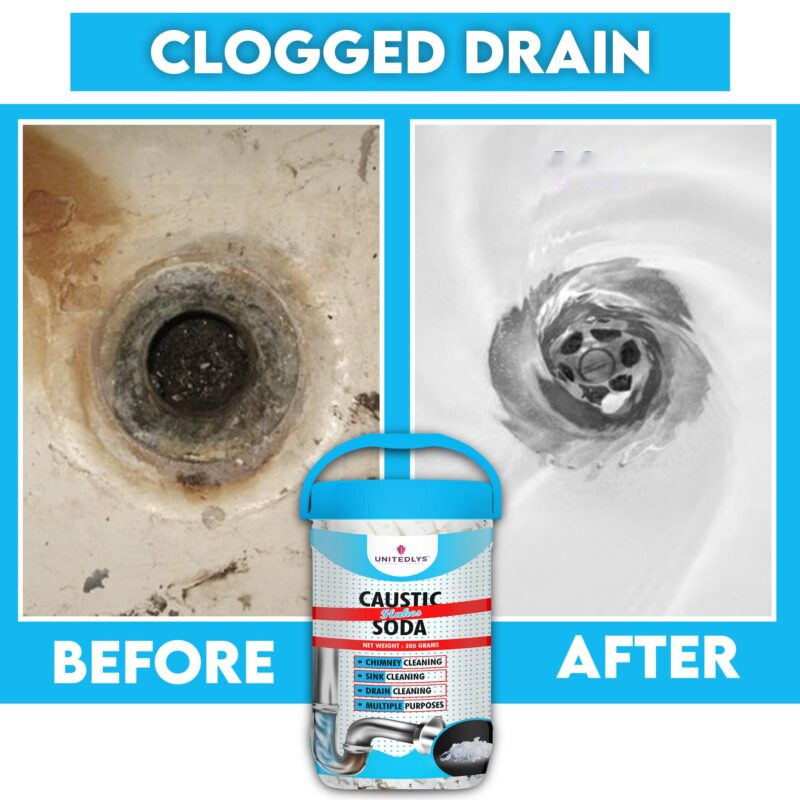 Unitedlys® Caustic Soda Drainage Block Remover 350G | Fast-Acting, Non-Toxic & Odorless Drain Cleaner Powder | Caustic Soda for Drain Cleaning | Sink Cleaner, Drain Pipe Cleaner & Drainage Cleaner - Image 6