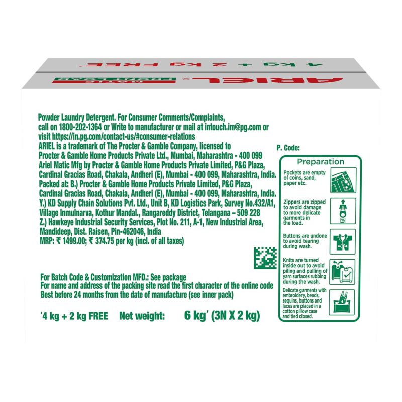 Ariel Matic Front Load Detergent Washing Powder – 4 Kg+2 KG free - Image 2