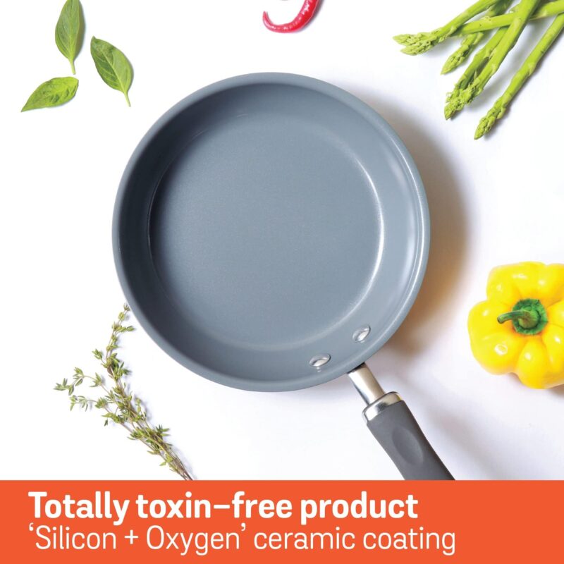 Meyer Anzen Healthy Ceramic Coated Aluminium Frypan | Frying pan Induction Base | Ceramic Pan | Omlette Pan | Ceramic Coated Frying Pan | Ceramic Fry Pan for Cooking, 24cm/2.1L, Grey - Image 5