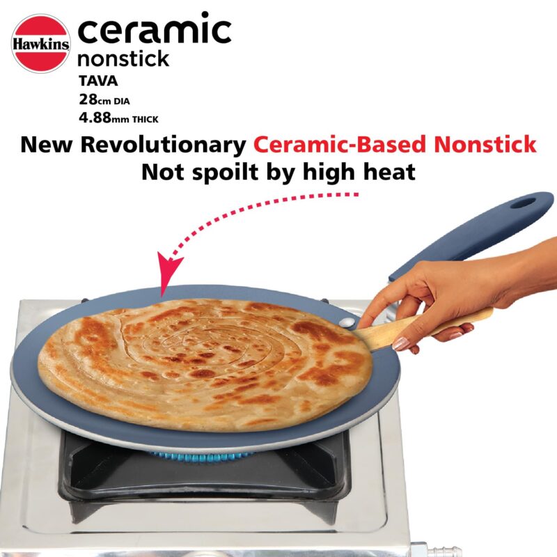 Hawkins Ceramic Nonstick Tava, 28 cm Diameter, Induction Paratha Tawa, Granite Griddle (ICT28) - Image 11