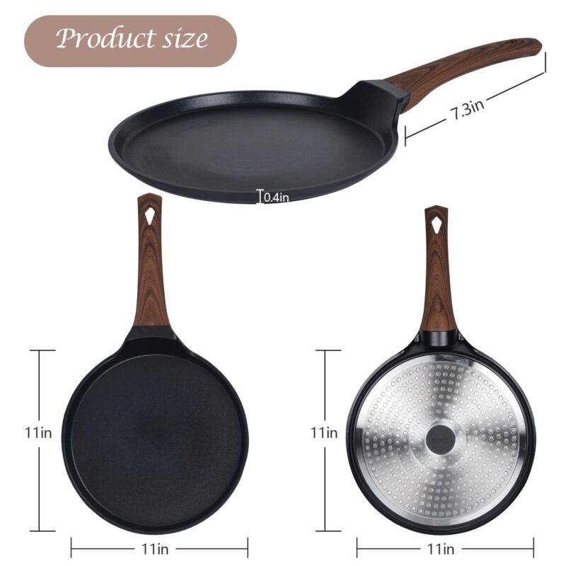 Vinchef Nonstick Crepe Pan, 11inch Skillet Pan for Dosa Tawa Omelette Tortillas Crispy Pancake, Griddle Pancake Pan, PFOA FREE and Induction Compatible - Image 4