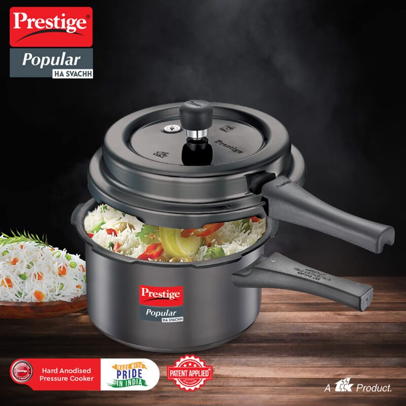 Prestige Popular Svachh Hard Anodised Pressure Cooker(3.0 L, Black, Deep Lid-Controls Spillage) - Image 3