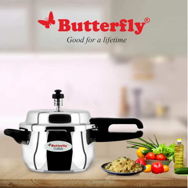 Butterfly Curve 3 Litres Pressure Cooker | Outer Lid Quality Stainless Steel | Induction and Gas Stove Compatible | ISI Certified | 5 Years Manufacturer's Warranty | Silver - Image 3