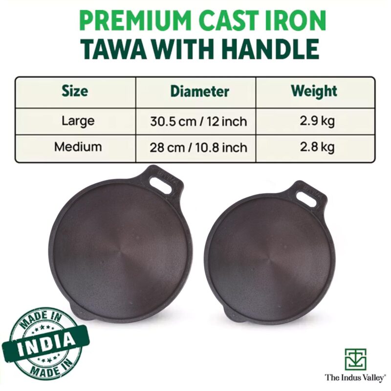 The Indus Valley Super Smooth Cast Iron Tawa for Dosa/Chapathi | 27.6cm/10.8 inch, 2.8kg | Induction Friendly | Naturally Nonstick, Pre-Seasoned Tawa, 100% Pure & Toxin-Free, No Chemical Coating - Image 9