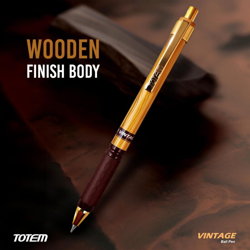 TOTEM Vintage Ball Pens | 10 Blue Ink Pens | Attractive Woody Texture | 0.7 mm Tip | Pens for Students | Comfortable Grip | Smudge Free Writing | Retractable & Click Pens | Gifting & Office Purpose - Image 4