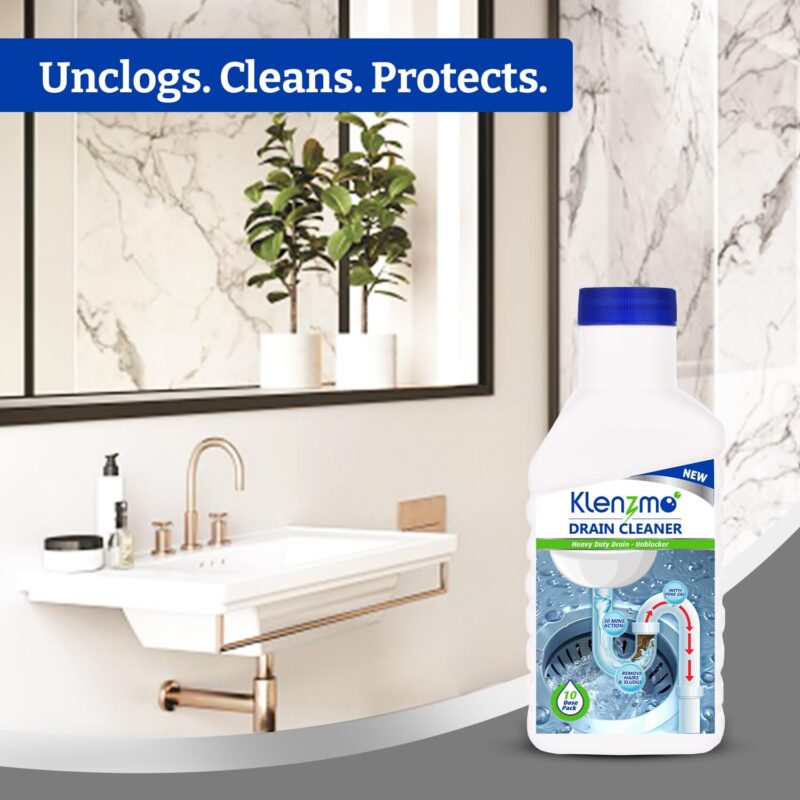 Klenzmo Drain Cleaner Liquid 400ml | Removes Blockages in Pipes, Sinks & Septic Tanks| Melts Grease & Dissolves Hair (Pack of 2) - Image 2