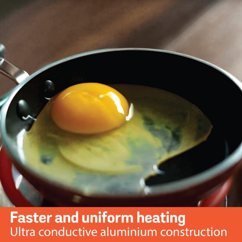 Meyer Non Stick Mini Fry Pan | Tadka Pan | Omelette Pan Non Stick | Egg Pan | Frying Pan Nonstick Small Size | Gas Stove Compatible, 12cm, Orange - Image 3