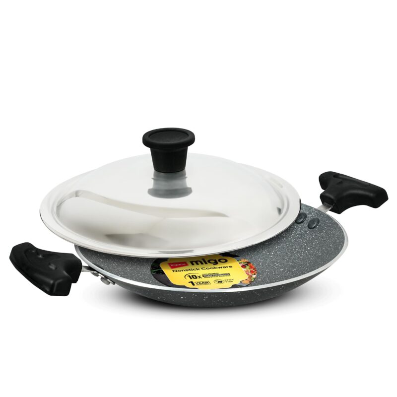 Impex Nonstick Granite Appachatty with Lid | Aluminium Non Stick Appam Pan with Stainless Steel Lid | Aluminium Appam Pan 200 mm | 1 Year Warranty