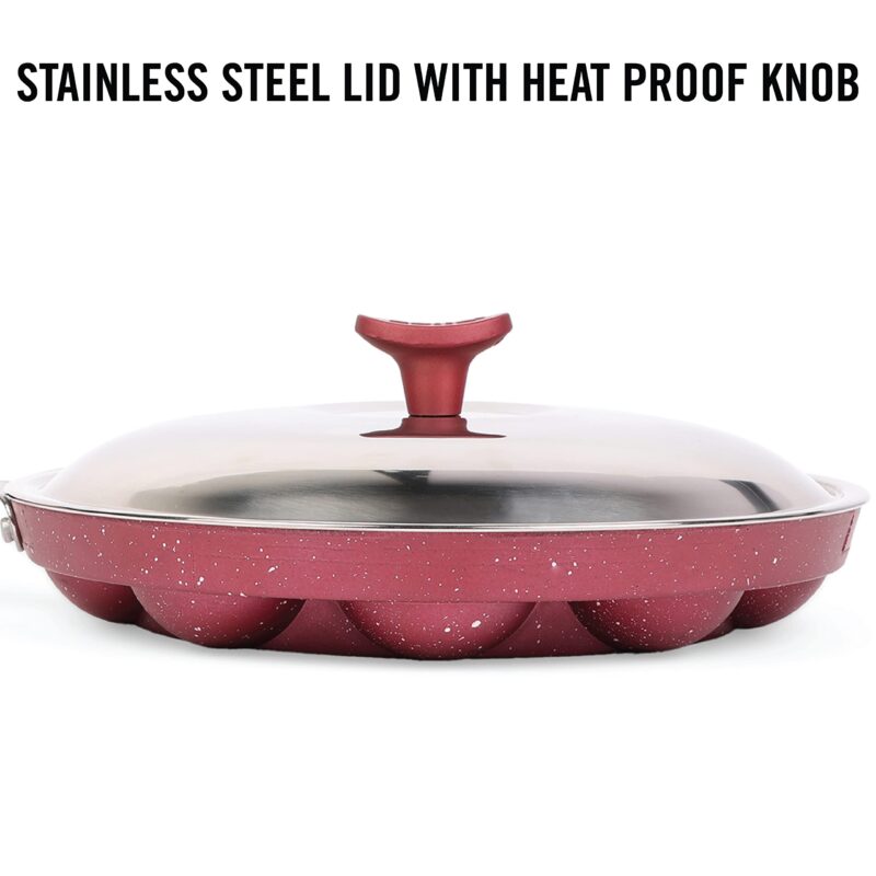 CELLO Crown Single Handle Appam 12 Cavity -Maroon (Aluminium) - Image 4