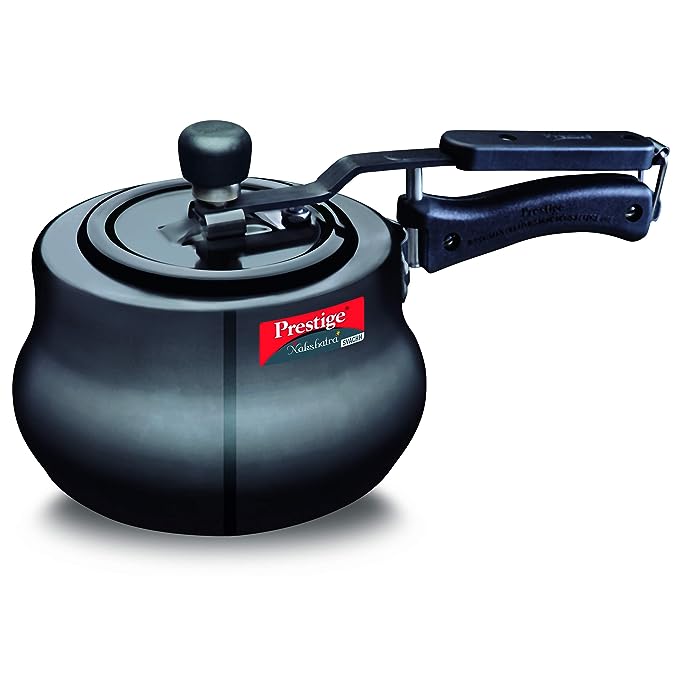 Prestige Nakshatra Plus Svachh Hard Anodised Spillage Control Handi Inner Lid Pressure Cooker, 3 L (Black)