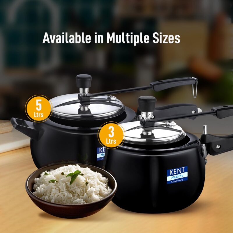 KENT Hard Anodised Cooker With Ss Inner Lid | 3 Litre | Suitable For Induction | 5 Years Warranty | Black - Image 2